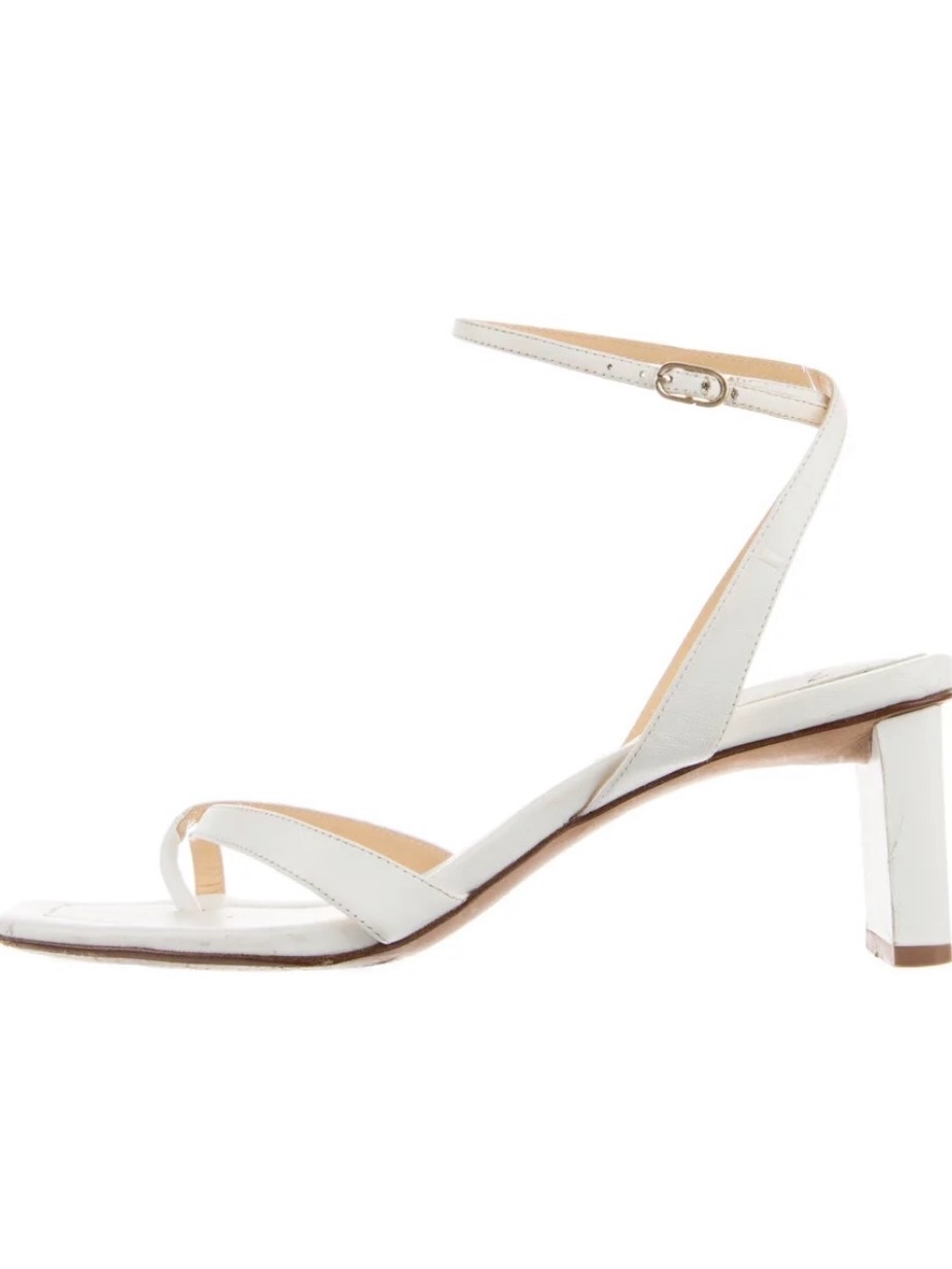 Alexandre Birman White Leather Ankle-Strap Block Heel Sandal